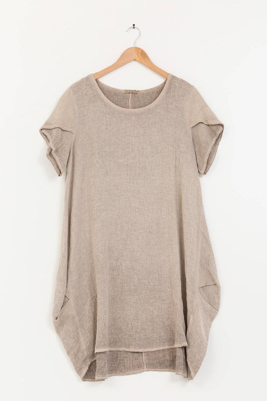 Kleid aus 50% Leinen und 50% Baumwolle 10337: Taupe