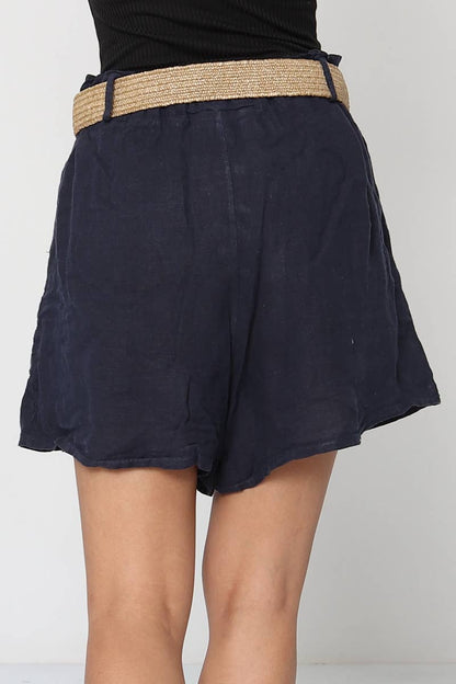 100 % Leinen-Shorts mit Gürtel 5057: Anthrazit