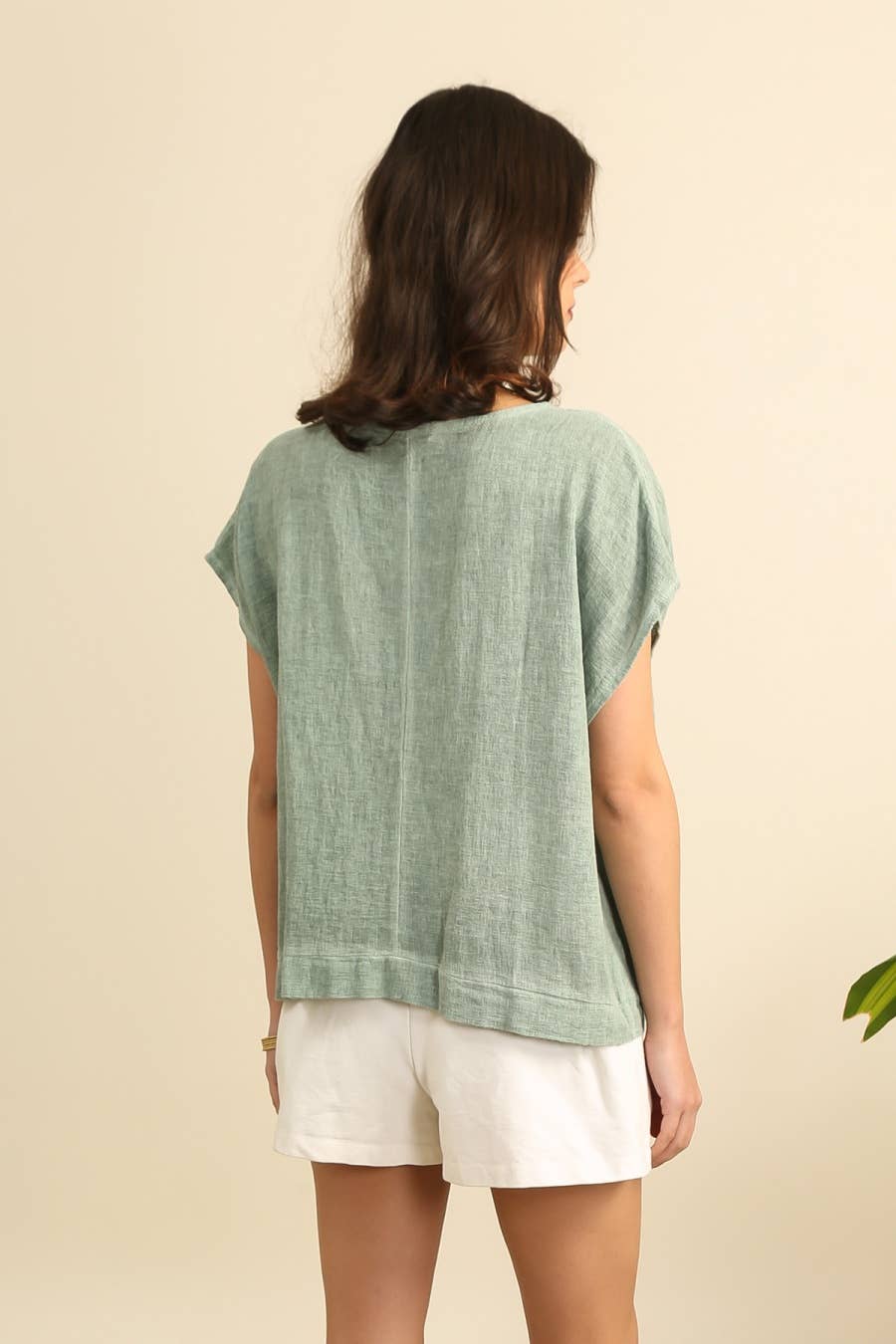Bluse halb Leinen und halb Baumwolle 10645: Weiß
