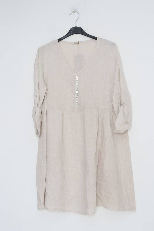 Leinenkleid 100 % Leinen 1139: Beige