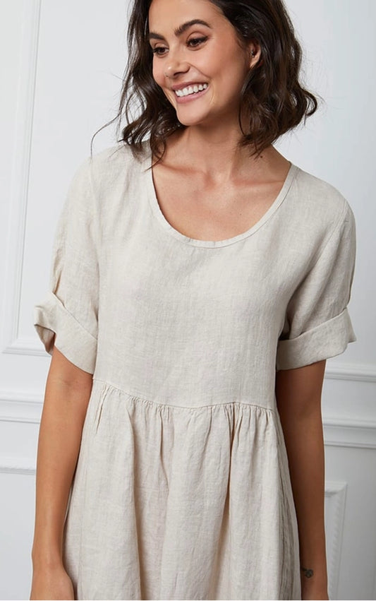 Langes Kleid aus 100 % Leinen Beige 7148