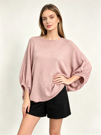 Oversize-Strickpullover mit Fledermausärmeln 22120: Rosa
