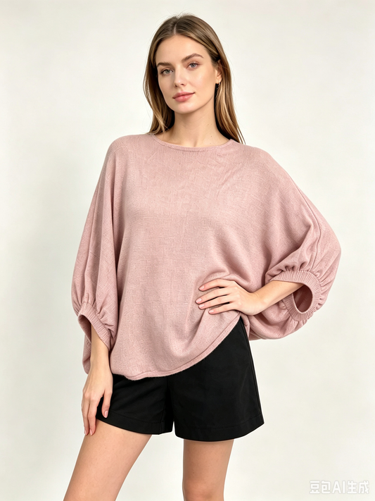 Oversize-Strickpullover mit Fledermausärmeln 22120: Rosa