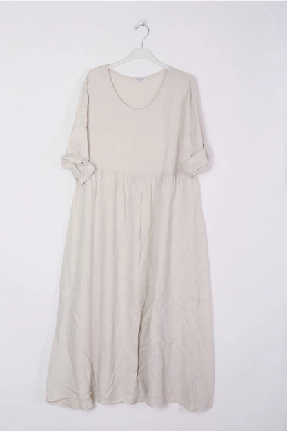 Langes Kleid aus 100 % Leinen Beige 7148