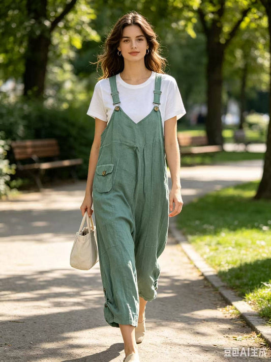 Leinen Jumpsuit REF. 72229: Ente Grün
