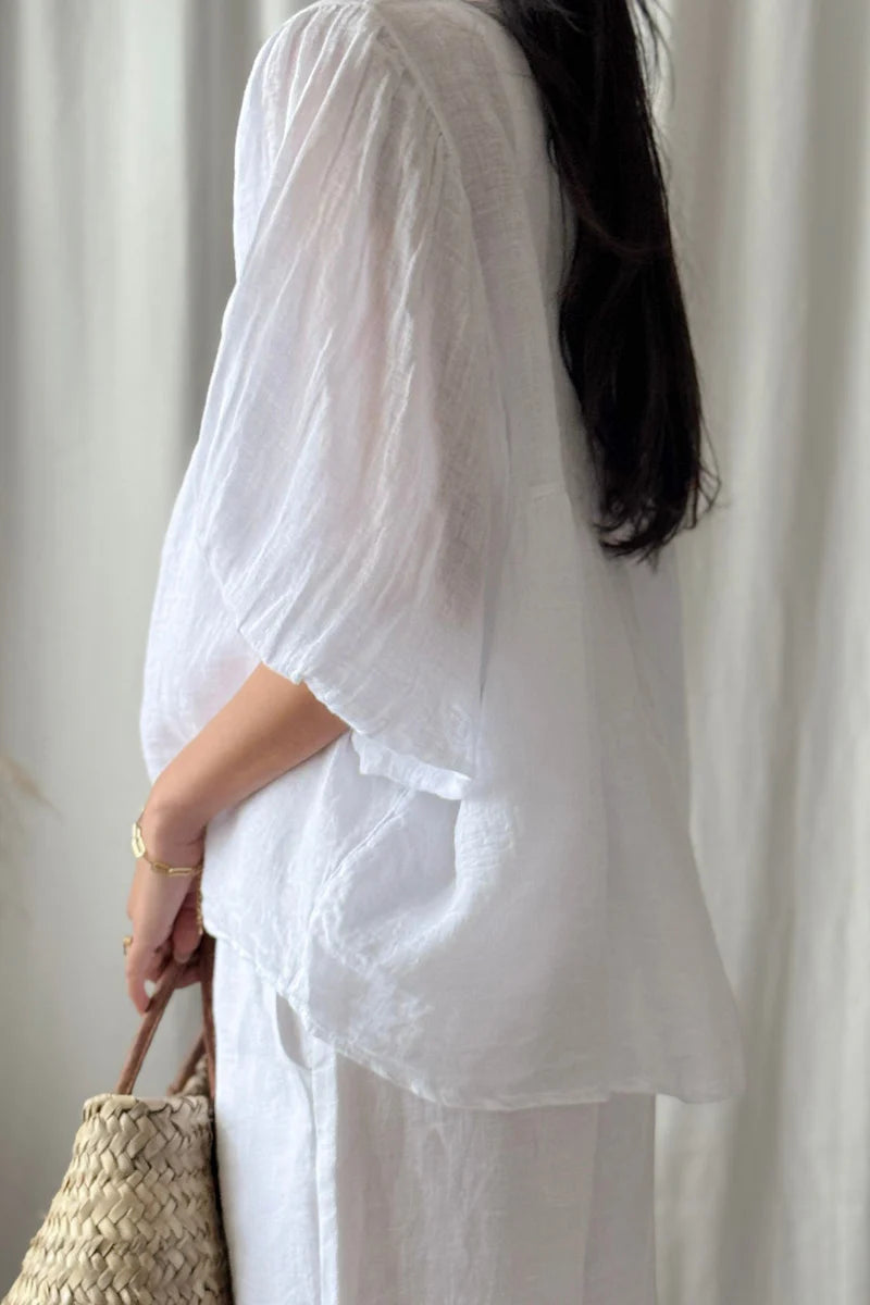 Bluse aus Leinen Weiß