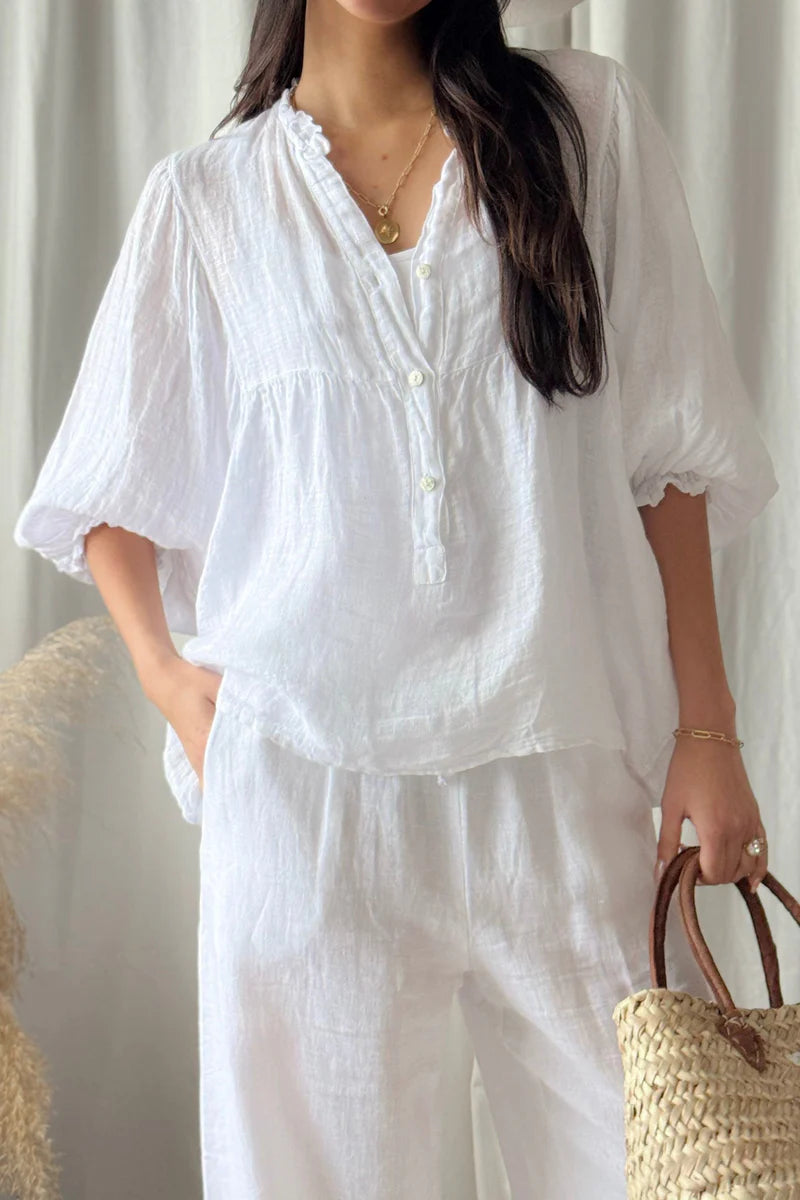 Bluse aus Leinen Weiß