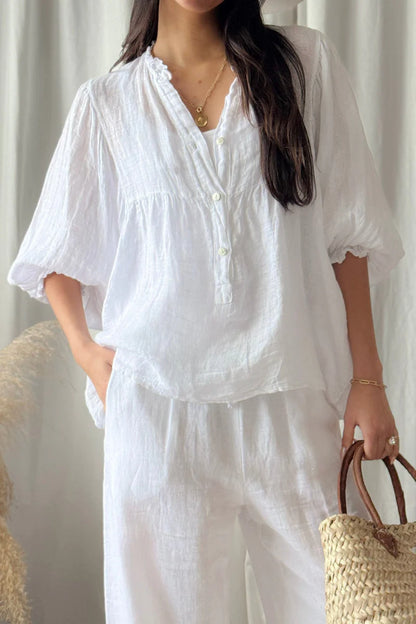 Bluse aus Leinen Weiß