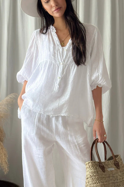 Bluse aus Leinen Weiß