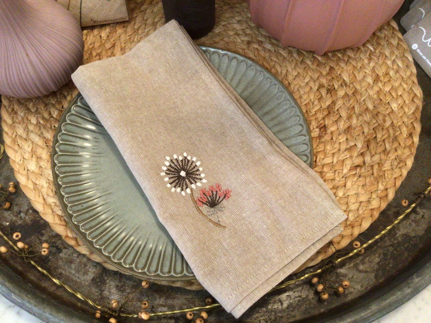 Serviette aus Stoff  Embroidered  Dandelion, Beige,  45x45cm