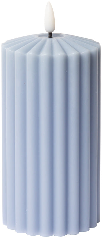 LED Blockkerze gerillt hellblau
