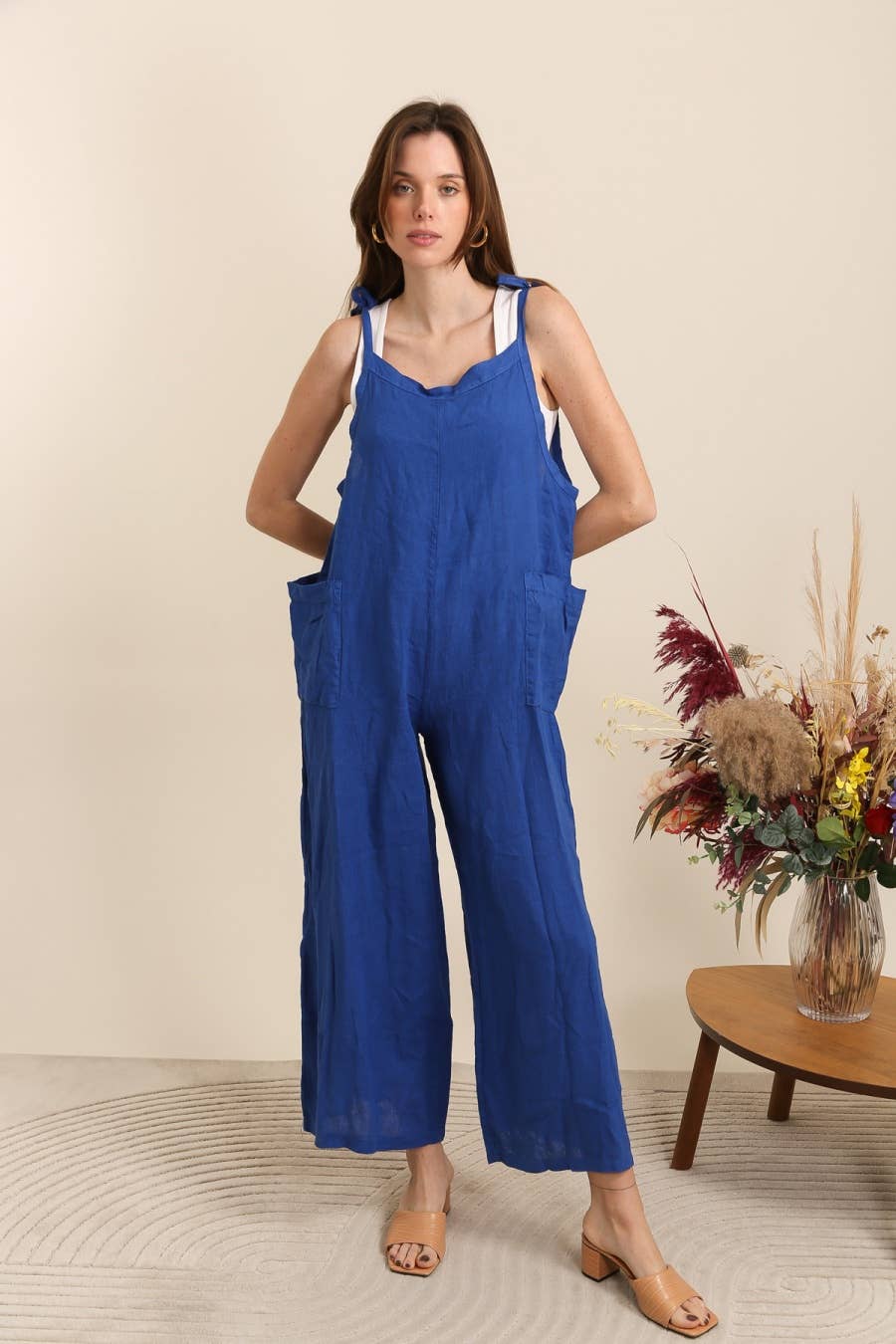 100 % Leinen-Overall 876: Himmelblau