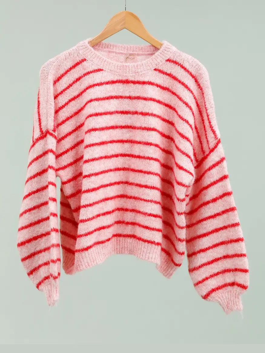 Gestreifter Pullover Rosa