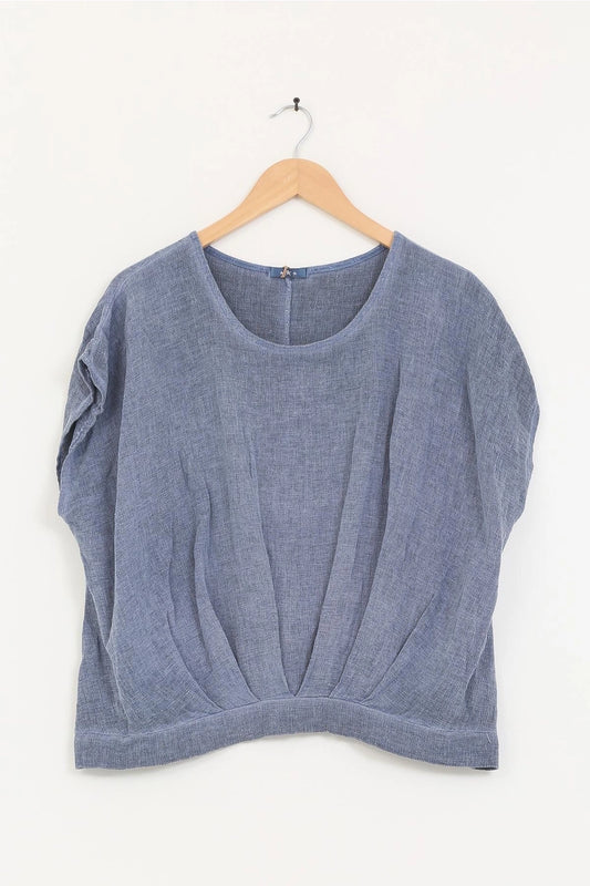 Bluse halb Leinen und halb Baumwolle 10645: Blaue Jeans