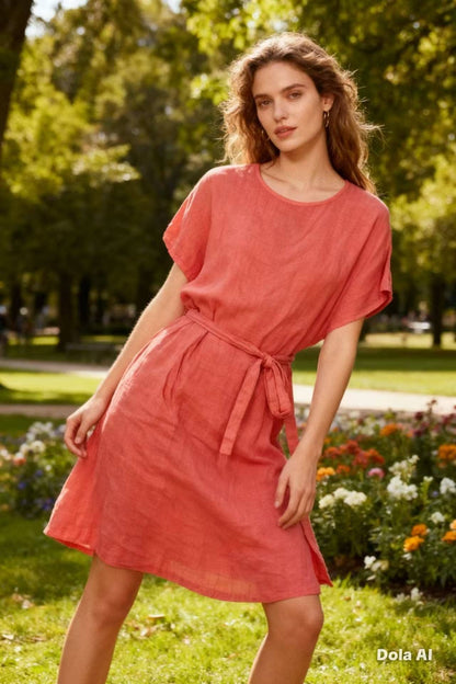 Langes Kleid aus 100% Leinen 1343 Anthrazit