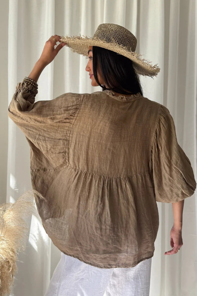 Bluse aus Leinen Savanne