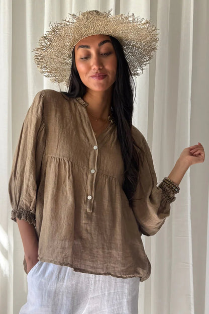 Bluse aus Leinen Savanne