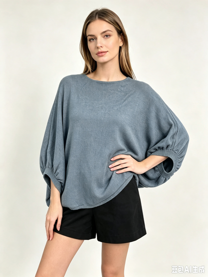 Oversize-Strickpullover mit Fledermausärmeln 22120: Ente Grün