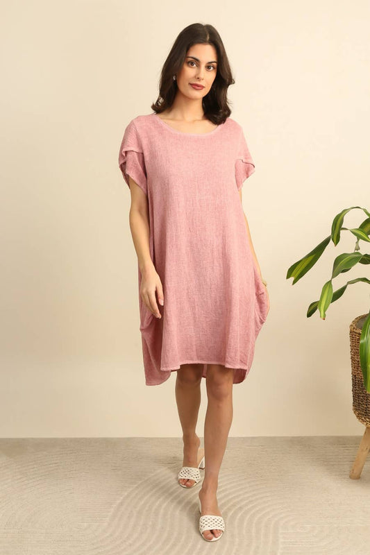 Kleid aus 50% Leinen und 50% Baumwolle 10337: Koralle