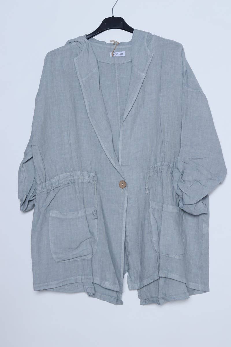 Leinenjacke mit Kapuze aus 100 % Leinen 5946: Hellgrau