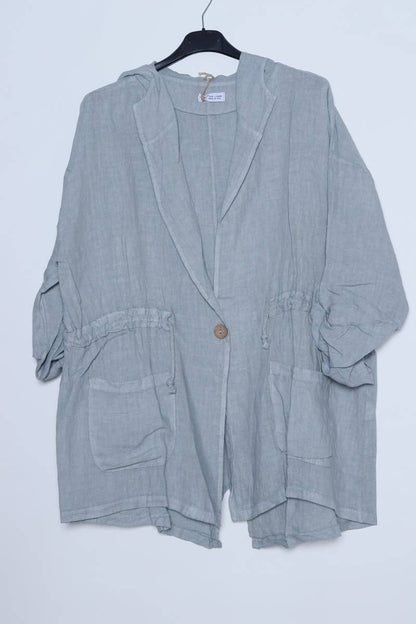 Leinenjacke mit Kapuze aus 100 % Leinen 5946: Hellgrau