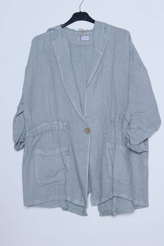 Leinenjacke mit Kapuze aus 100 % Leinen 5946: Hellgrau