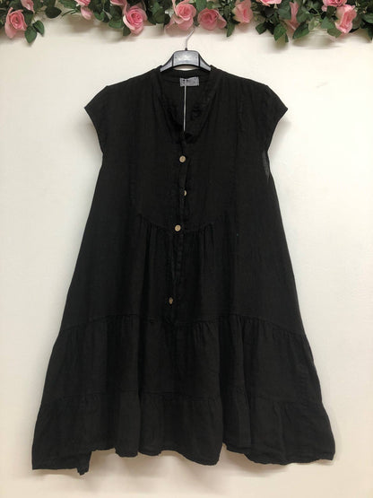 Kleid aus 100 % Premium-Leinen: Schwarz