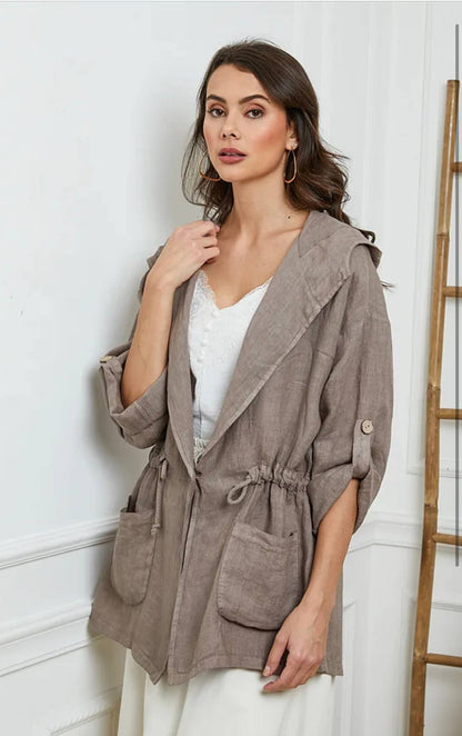 Leinenjacke mit Kapuze aus 100 % Leinen 5946: Taupe
