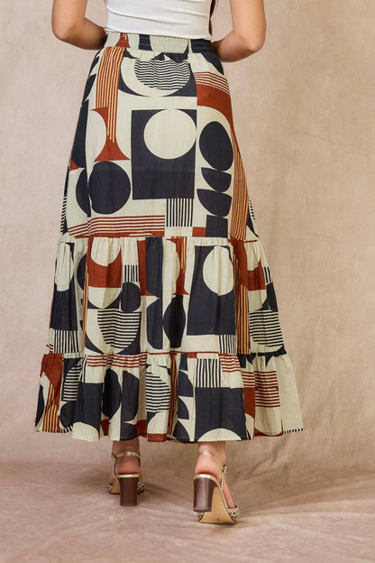 Boho langer Baumwollrock mit Print