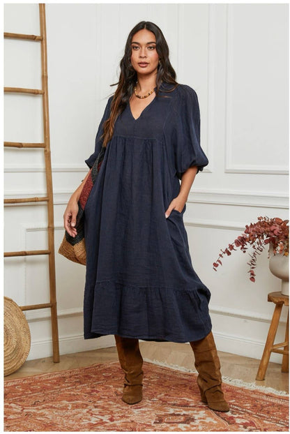 100 % Leinenkleid Blaue Jeans 1109