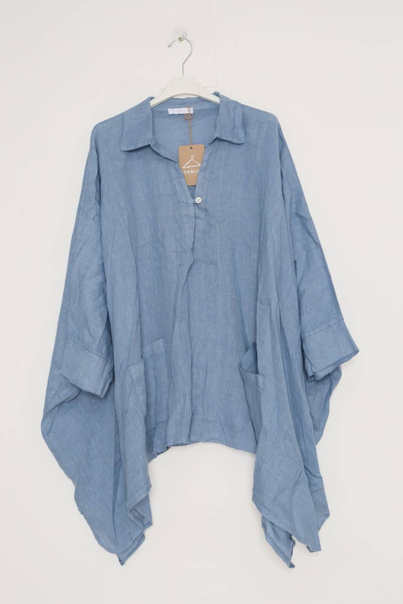 100 % Leinentunika 11645: Blaue Jeans