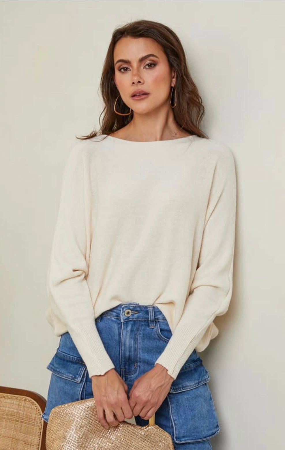 Pullover mit Fledermausärmeln: Ecru