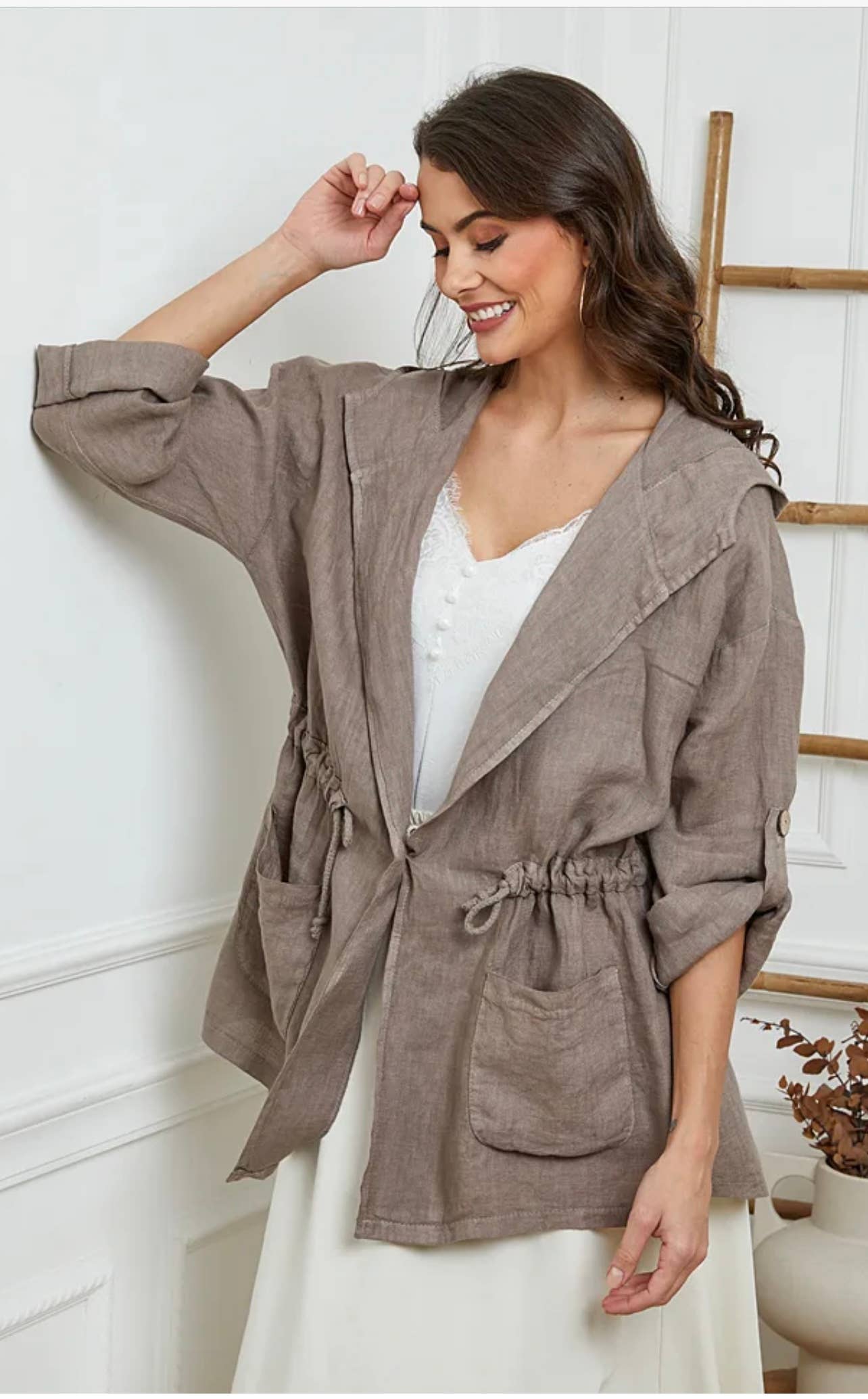 Leinenjacke mit Kapuze aus 100 % Leinen 5946: Hellgrau