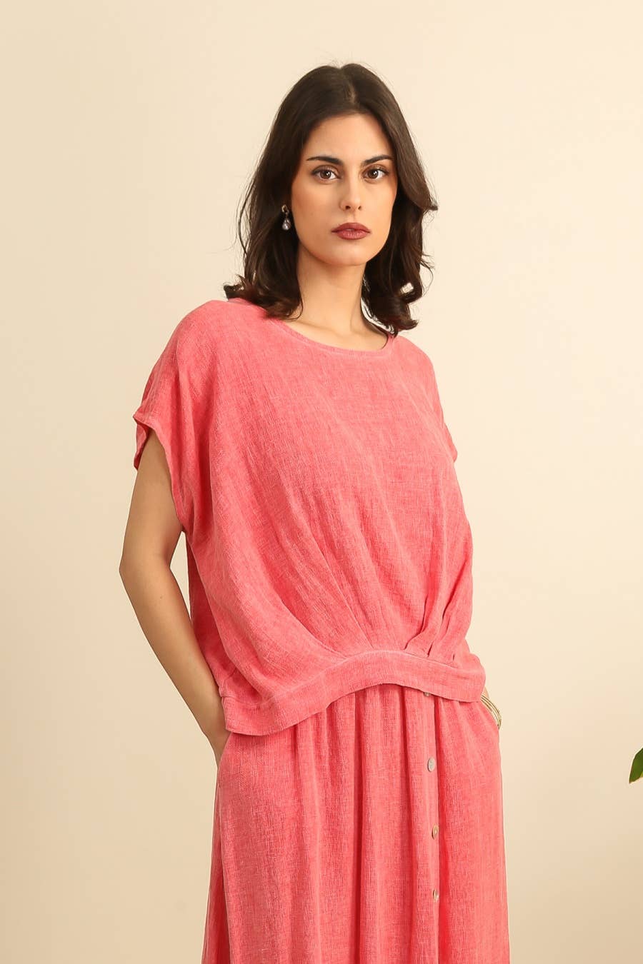 Bluse halb Leinen und halb Baumwolle 10645: Rose