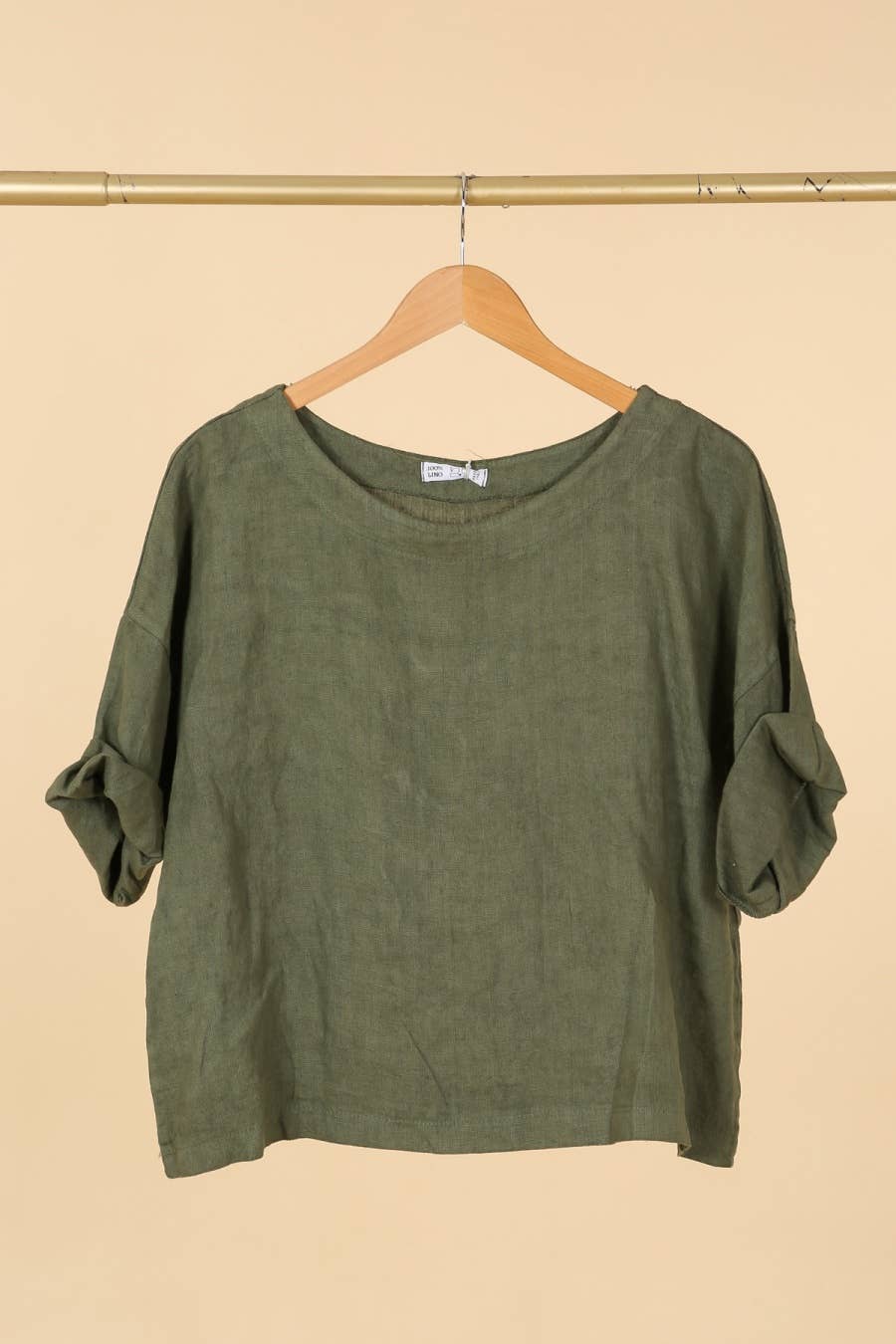 Leinenoberteil mit rundem Ausschnitt 659005, 100 % Leinen: Khaki