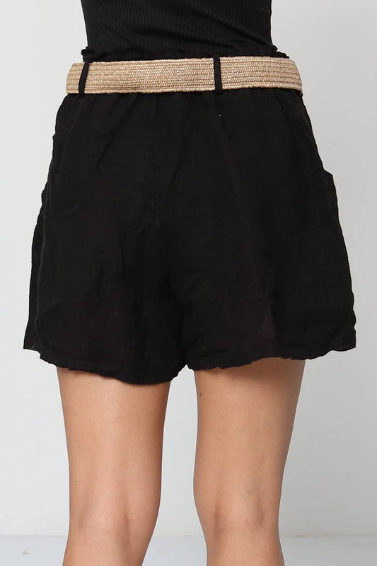 100 % Leinen-Shorts mit Gürtel 5057: Anthrazit
