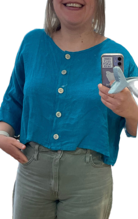 3/4-Arm Leinenjacke 906 aus 100 % Leinen: Blaue Ente