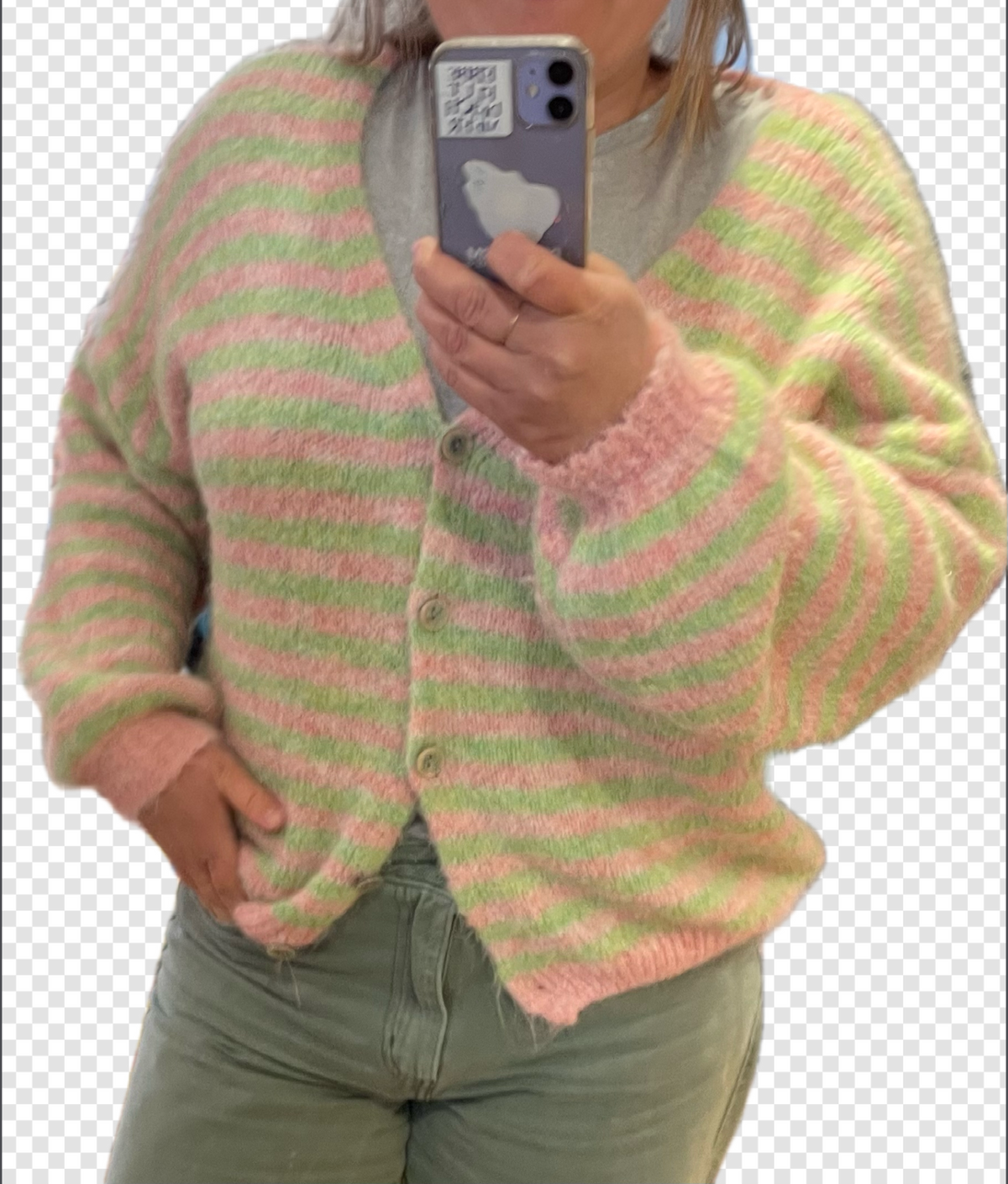 Gestreifte Strickjacke Grün