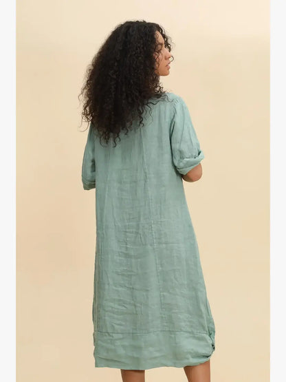 Langärmeliges Kleid mit Rundhalsausschnitt 29135 100%Leinen: Anthrazitgrau