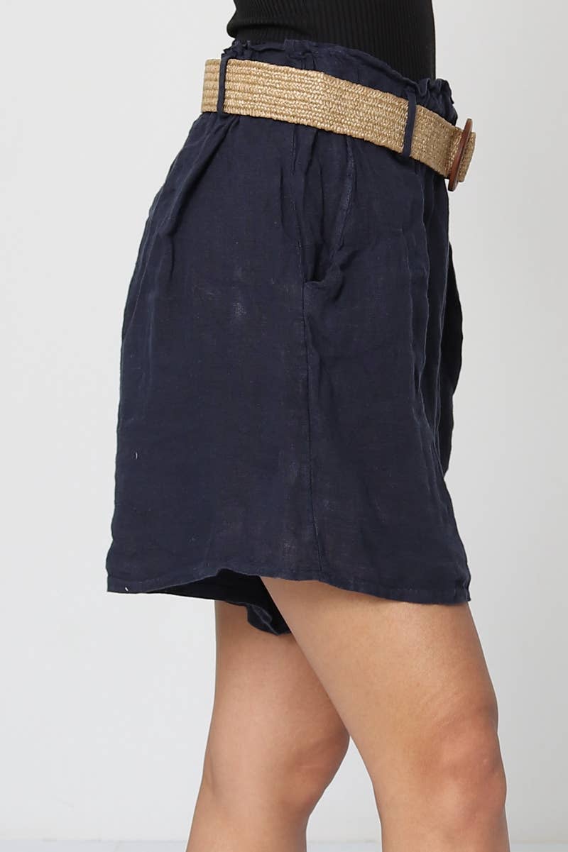 100 % Leinen-Shorts mit Gürtel 5057: Anthrazit