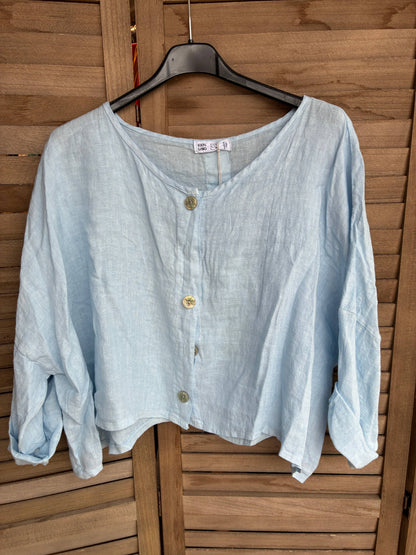3/4-Arm Leinenjacke 906 aus 100 % Leinen: Hellblau