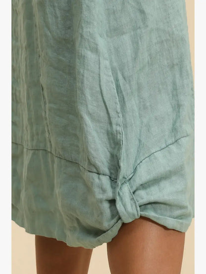 Langärmeliges Kleid mit Rundhalsausschnitt 29135 100% Leinen: Khaki