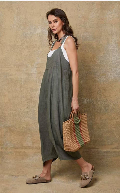 100 % Leinen Jumpsuit 72229: Rosa