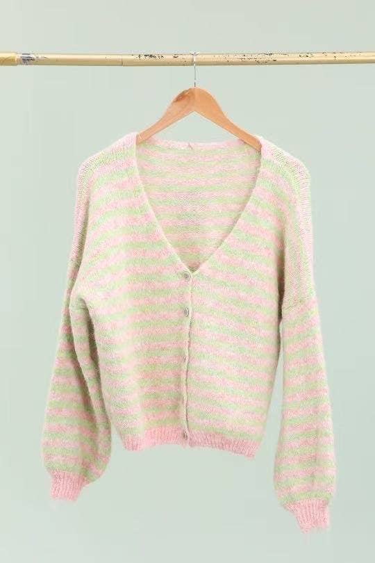 Gestreifte Strickjacke 51062: Grün