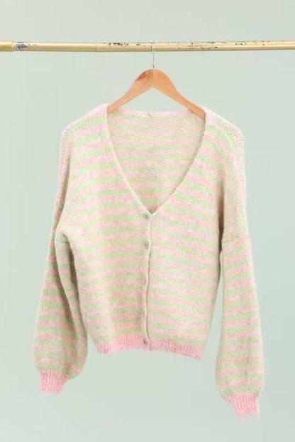 Gestreifte Strickjacke 51062: Grün