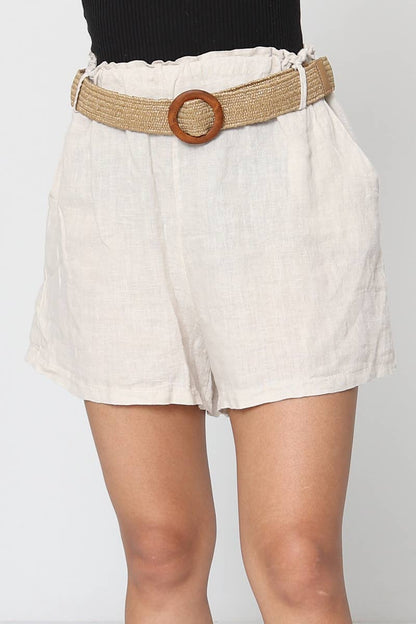 100 % Leinen-Shorts mit Gürtel 5057: Beige