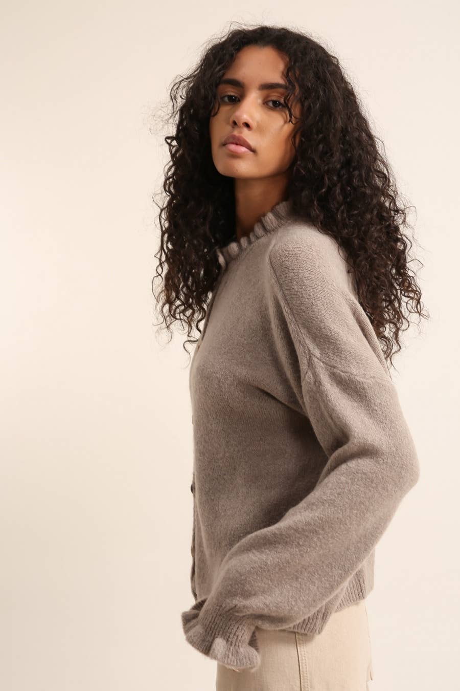 ALPACA Strickjacke mit Kragen Grau