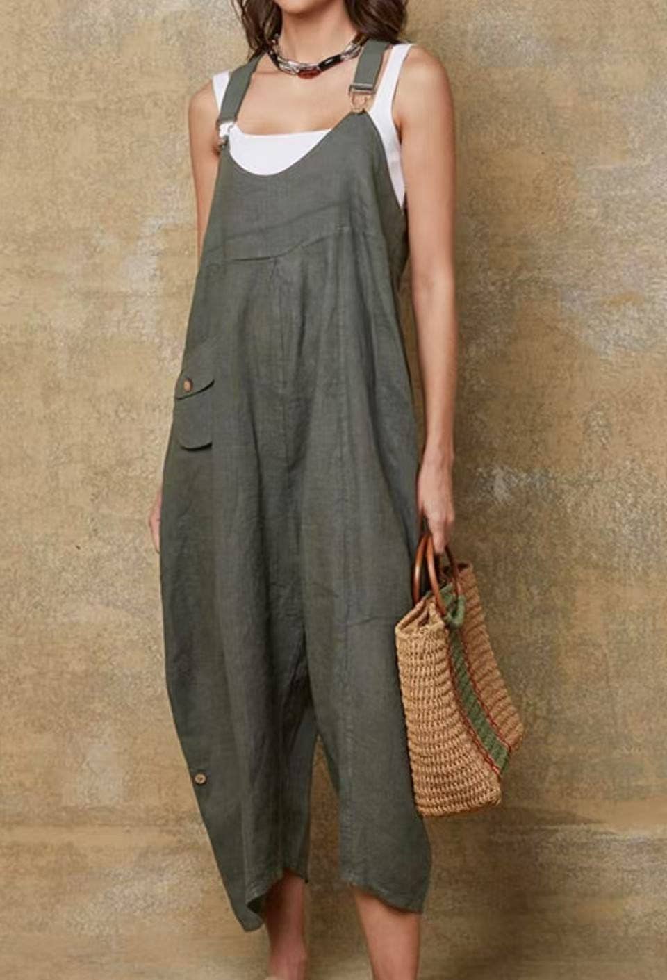 100 % Leinen Jumpsuit 72229: Rosa