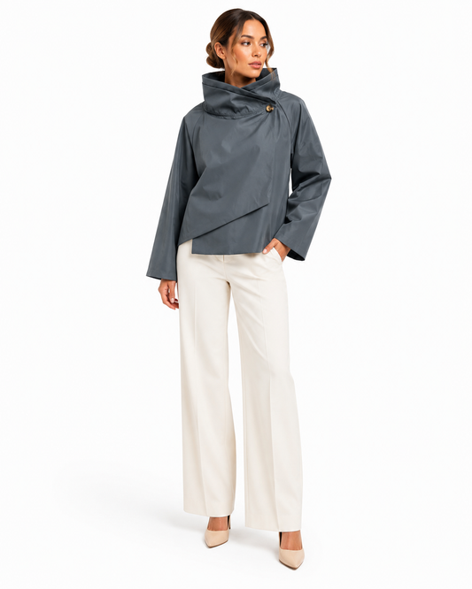 Leichte Jacke mit überkreuztem Stehkragen: Gris / 7690 Einheitsgröße