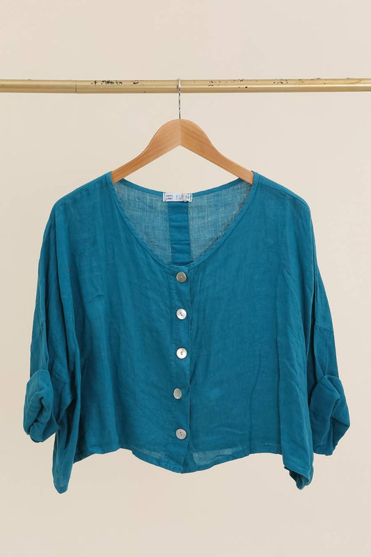 3/4-Arm Leinenjacke 906 aus 100 % Leinen: Blaue Ente